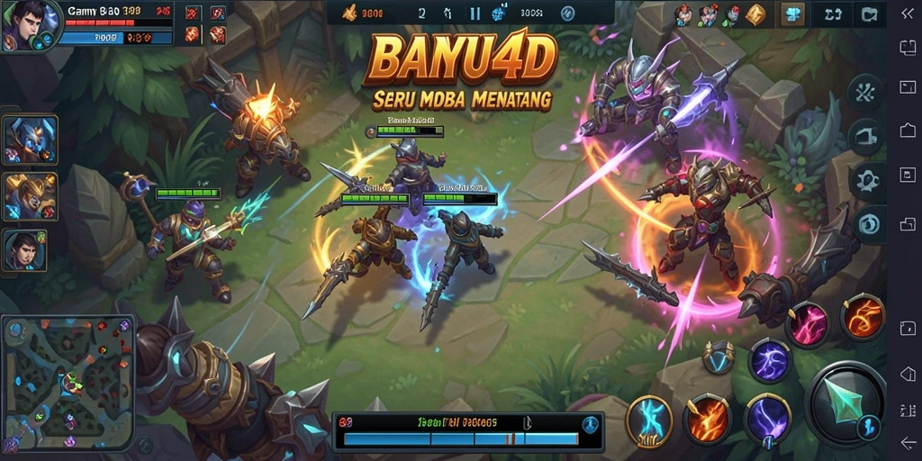Tangkapan layar BANYU4D menampilkan aksi seru dalam permainan MOBA.