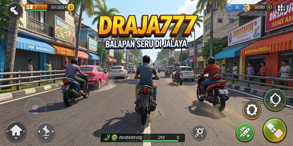 Gameplay seru DRAJA777 saat balapan di trek menantang.